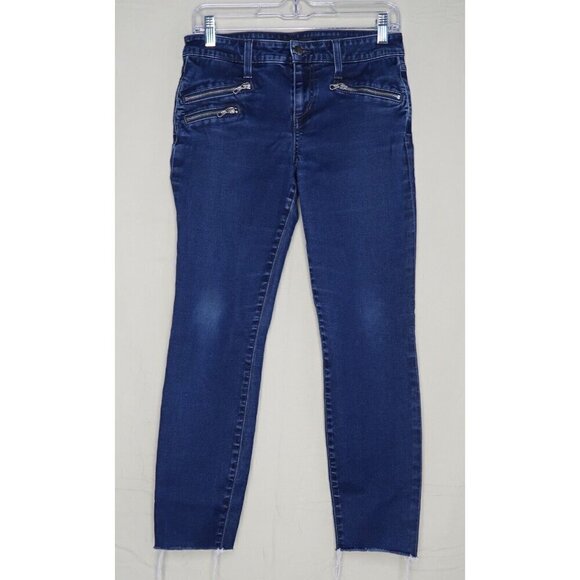 Joe's Jeans Skinny Ankle Dark Wash Blue Denim Zipper Pockets Raw Hem Women's 28 - Picture 1 of 10